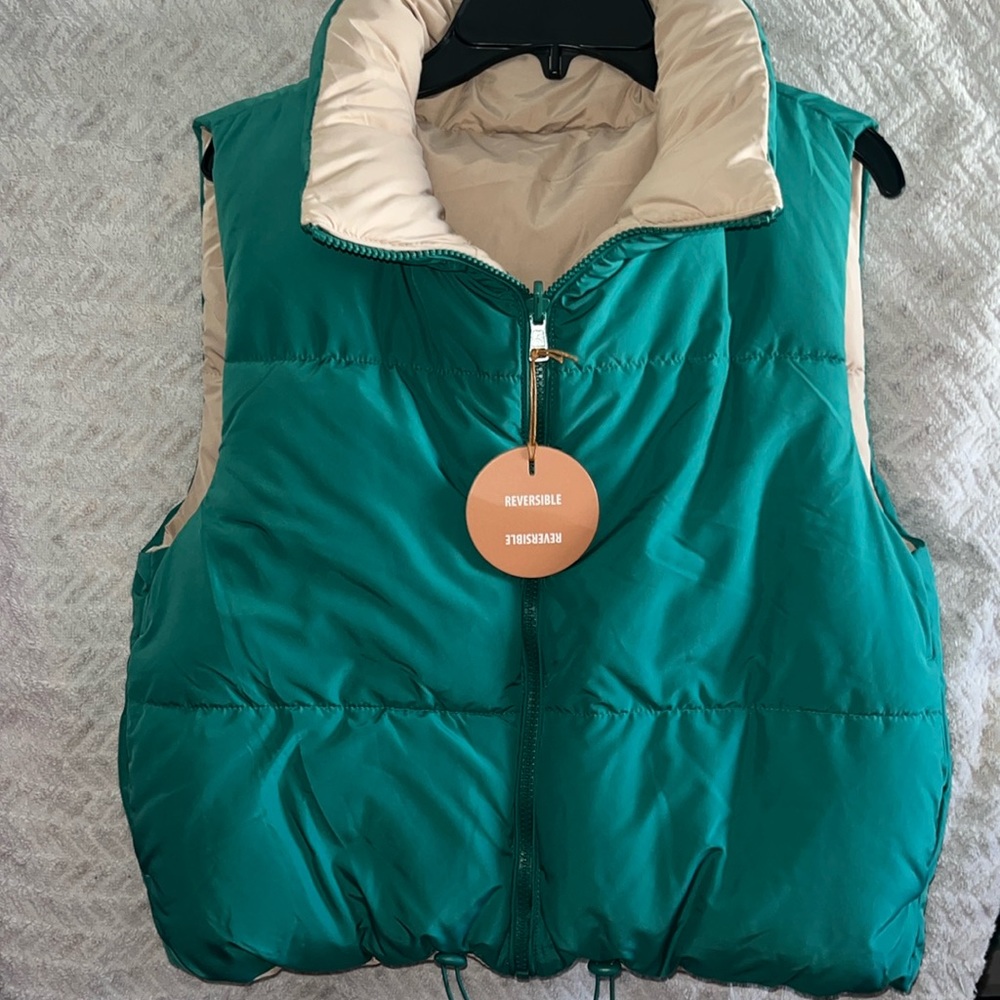 Green Reversible Puffer Jacket.